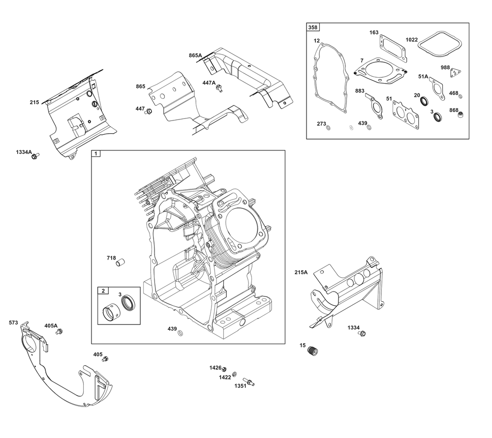 Cylinder Group Diagram and Parts List for 386447-0098-B5 200000 - 399999 Briggs and Stratton Engine